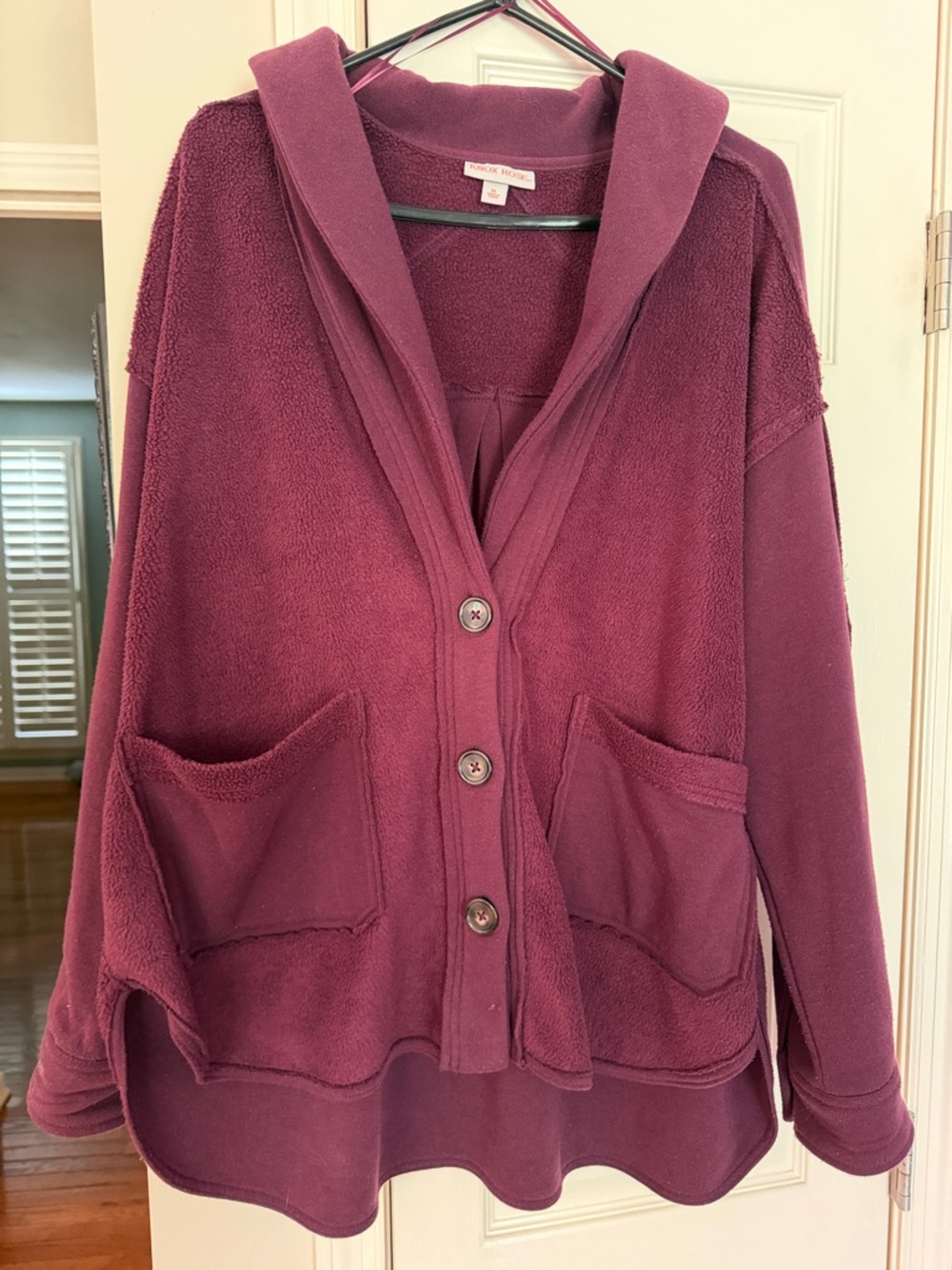 Knox Rose, Size XL Maroon/Wine colored fleece button up jacket/shacket.